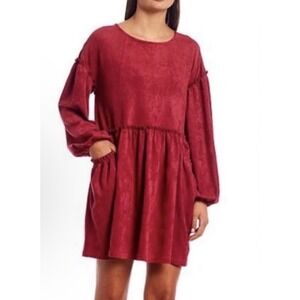 Chelsea & Violet Burgundy Suede Like Babydoll Dress